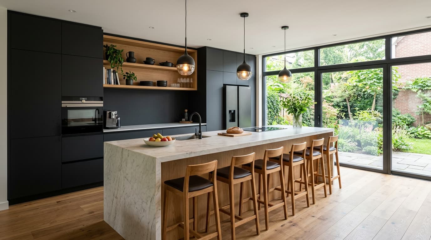 Luxe leefkeuken met maatwerk interieur in Epe